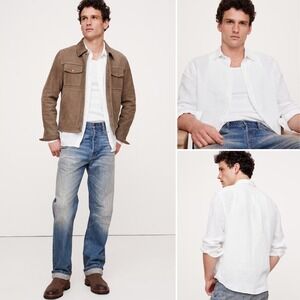 Banana Republic Standard Fit Linen Shirt LARGE White Long Sleeve Flax Straight